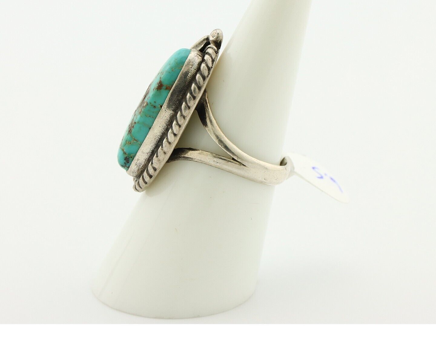 Navajo Ring 925 Silver Spiderweb Turquoise Native Artist Signed C.80's