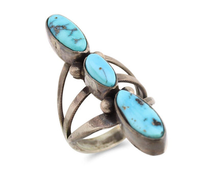 Navajo 3 Stone Ring 925 Silver Blue Turquoise Native American Artist C.80's