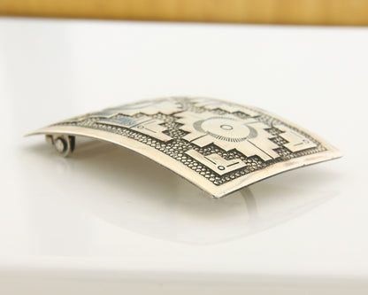 Navajo Belt Buckle 925 Sterling Silver Signed HIJE 2x3 in C.80's