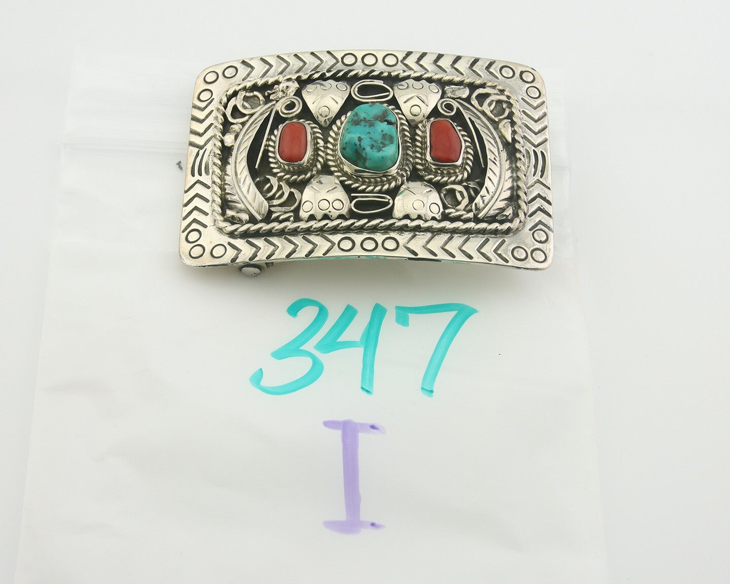 Navajo Belt Buckle 925 Sterling Silver Signed Teepee on Hill 1.9 x 2.9 in C.80's