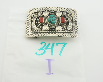 Navajo Belt Buckle 925 Sterling Silver Signed Teepee on Hill 1.9 x 2.9 in C.80's
