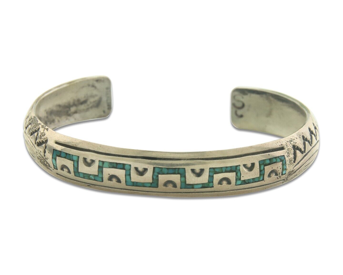 Navajo Bracelet 925 Silver Inlaid Turquoise Coral Artist Signed Stanley Bain C80