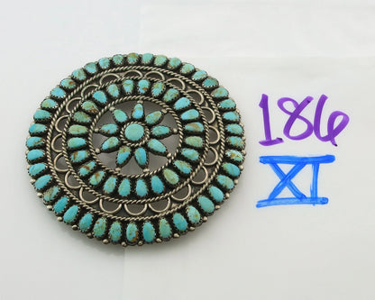 Navajo Handmade Pin Sterling Silver Turquoise Vintage Artist Signed LMB