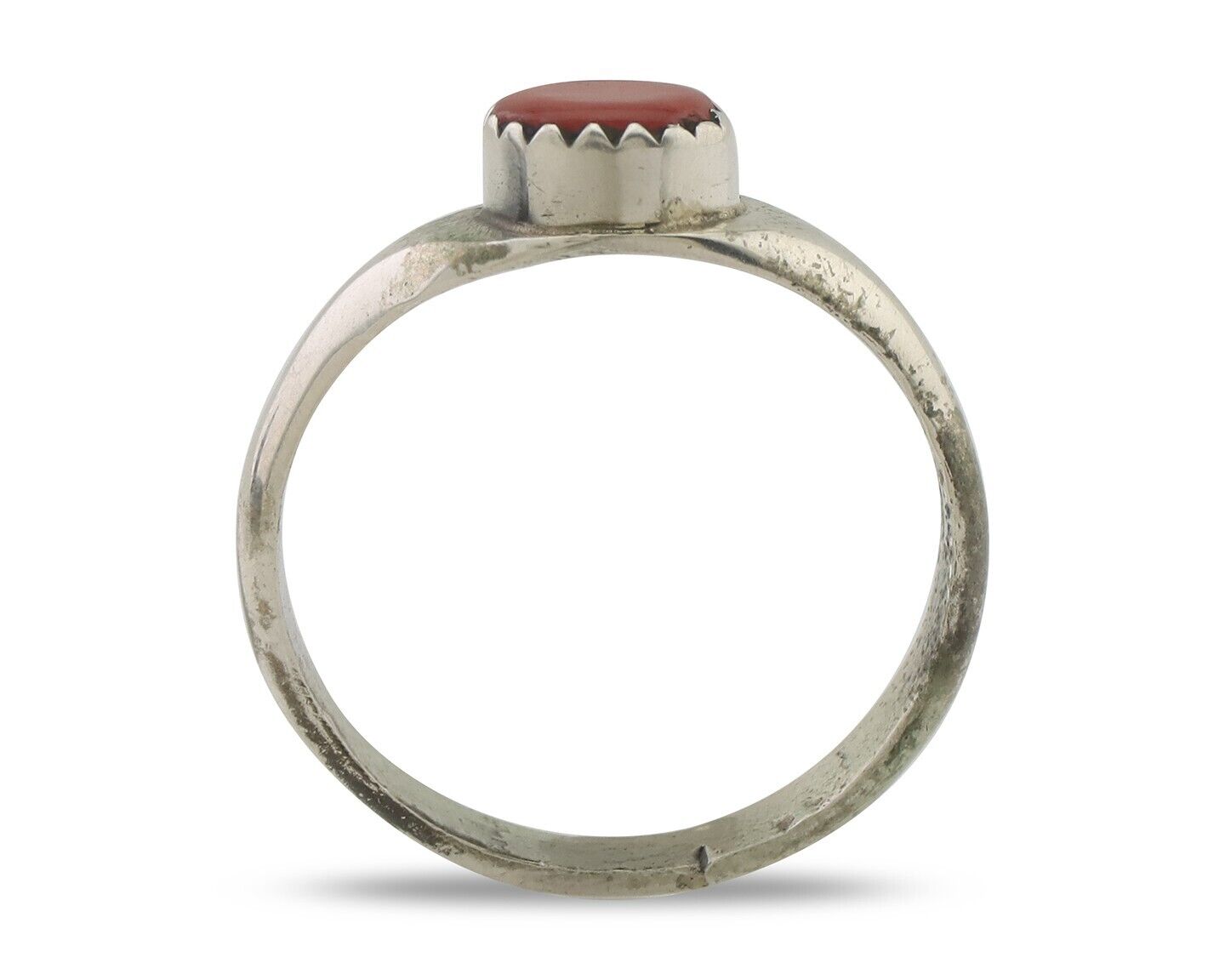 Navajo Handmade Ring 925 Silver Natural Mediterranean Coral Native Artist C.80's
