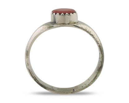 Navajo Handmade Ring 925 Silver Natural Mediterranean Coral Native Artist C.80's