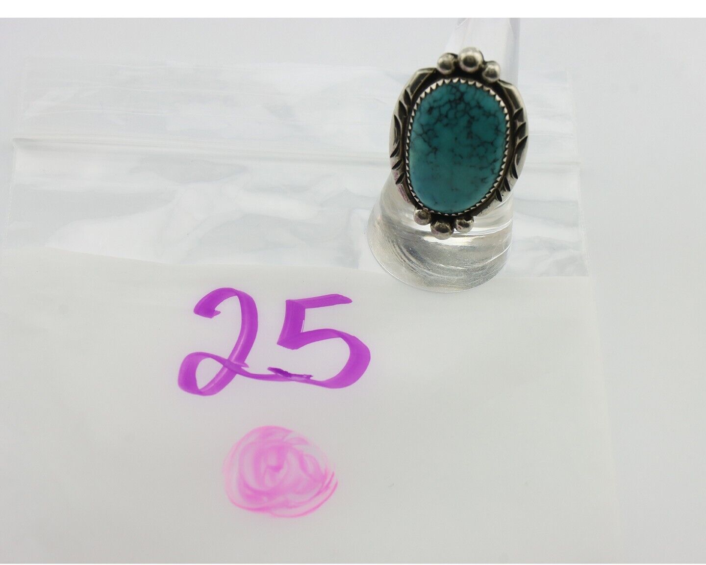 Navajo Ring 925 Silver Natural Spiderweb Turquoise Native American Artist C.80's