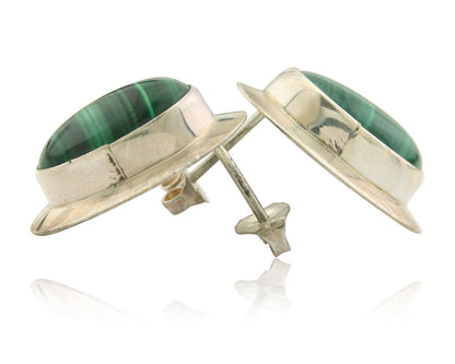 Navajo Earrings 925 Silver Natural Malachite Native American Artist C.80's