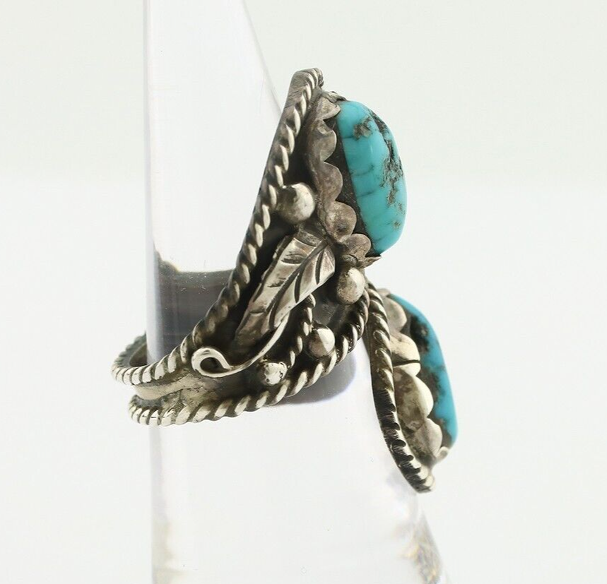 Navajo Ring 925 Silver Sleeping Beauty Turquoise Artist Signed SC C.80's