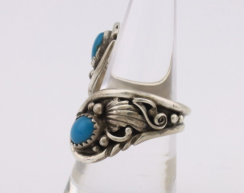 Navajo Ring 925 Silver Natural Blue Turquoise Artist Signed J C.80's