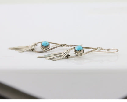 Navajo Dangle Earrings 925 Silver Natural Turquoise Artist Signed JB C.80's