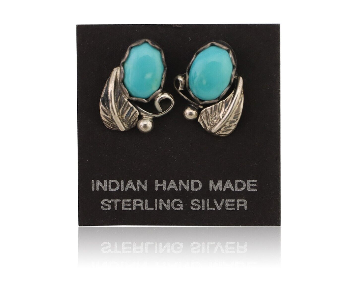 Navajo Handmade Earrings 925 Silver Natural Turquoise Native Artist C.80's