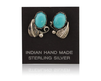 Navajo Handmade Earrings 925 Silver Natural Turquoise Native Artist C.80's