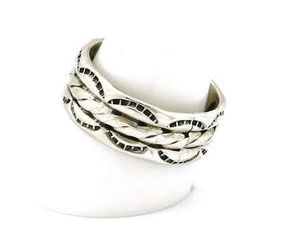 Navajo Ring .925 Silver Handmade Hand Stamped 3 Row Rope Band C.1980s Size 10.75