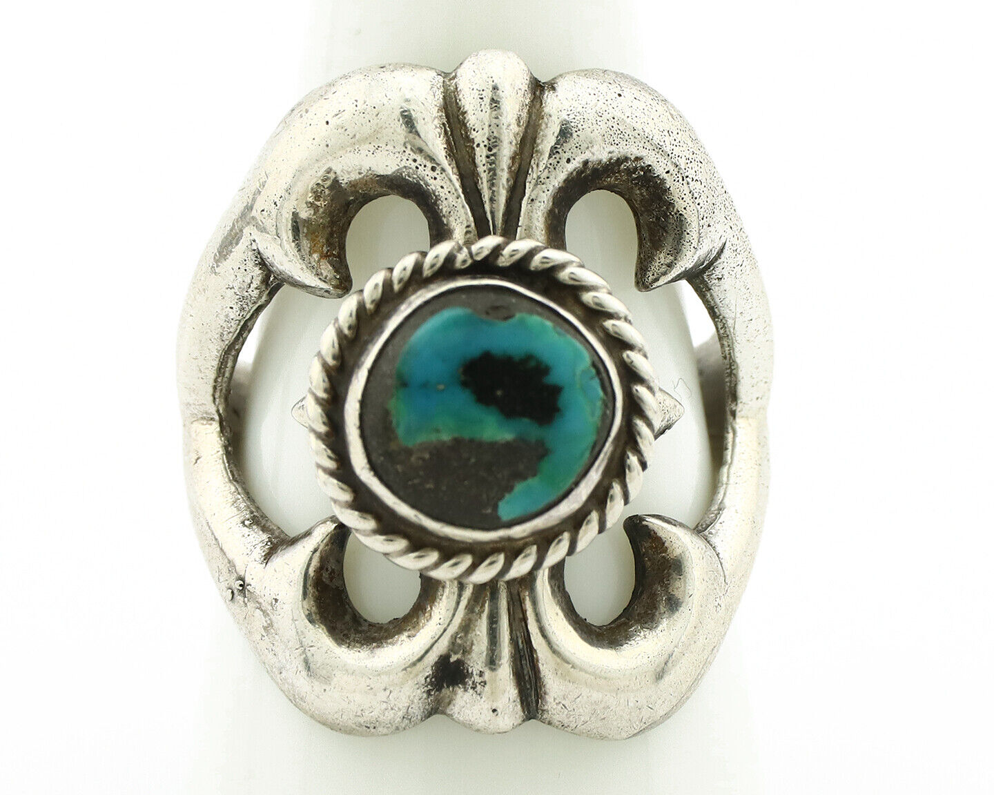 Navajo Sand Cast Ring .925 Silver Blue Turquoise Native Artist C.80's