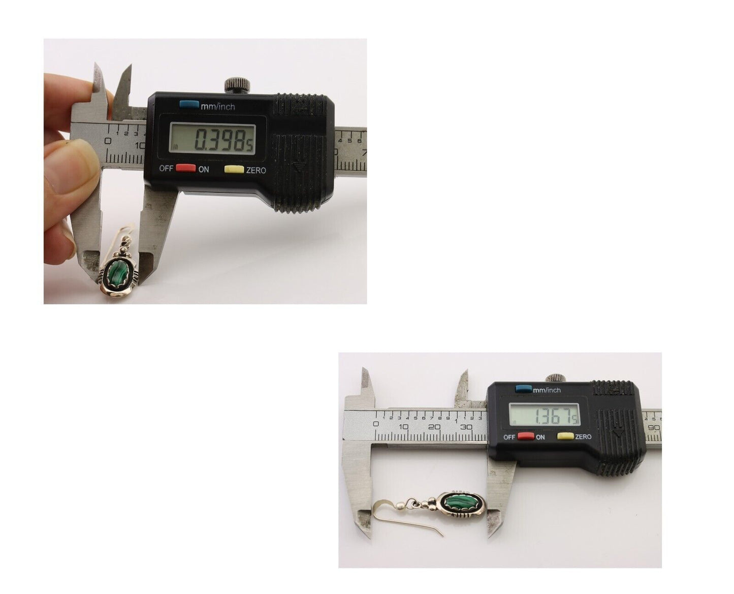 Navajo Dangle Earrings 925 Silver Natural Malachite Native American Artist C.80s