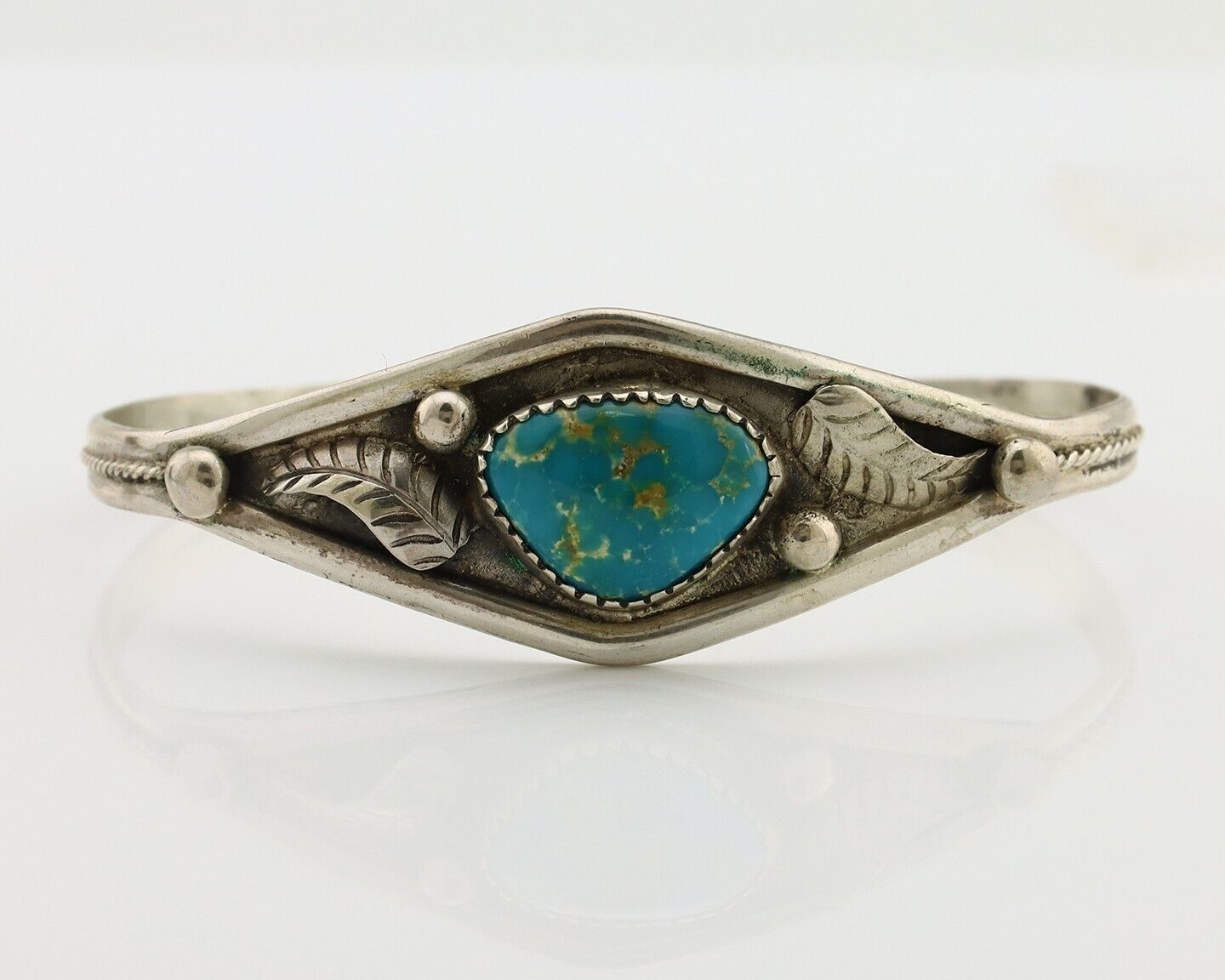 Navajo Bracelet 925 Silver Kingman Turquoise Native American Artist C.80's