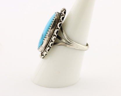 Navajo Ring 925 Silver Sleeping Beauty Turquoise Signed SC C.80's