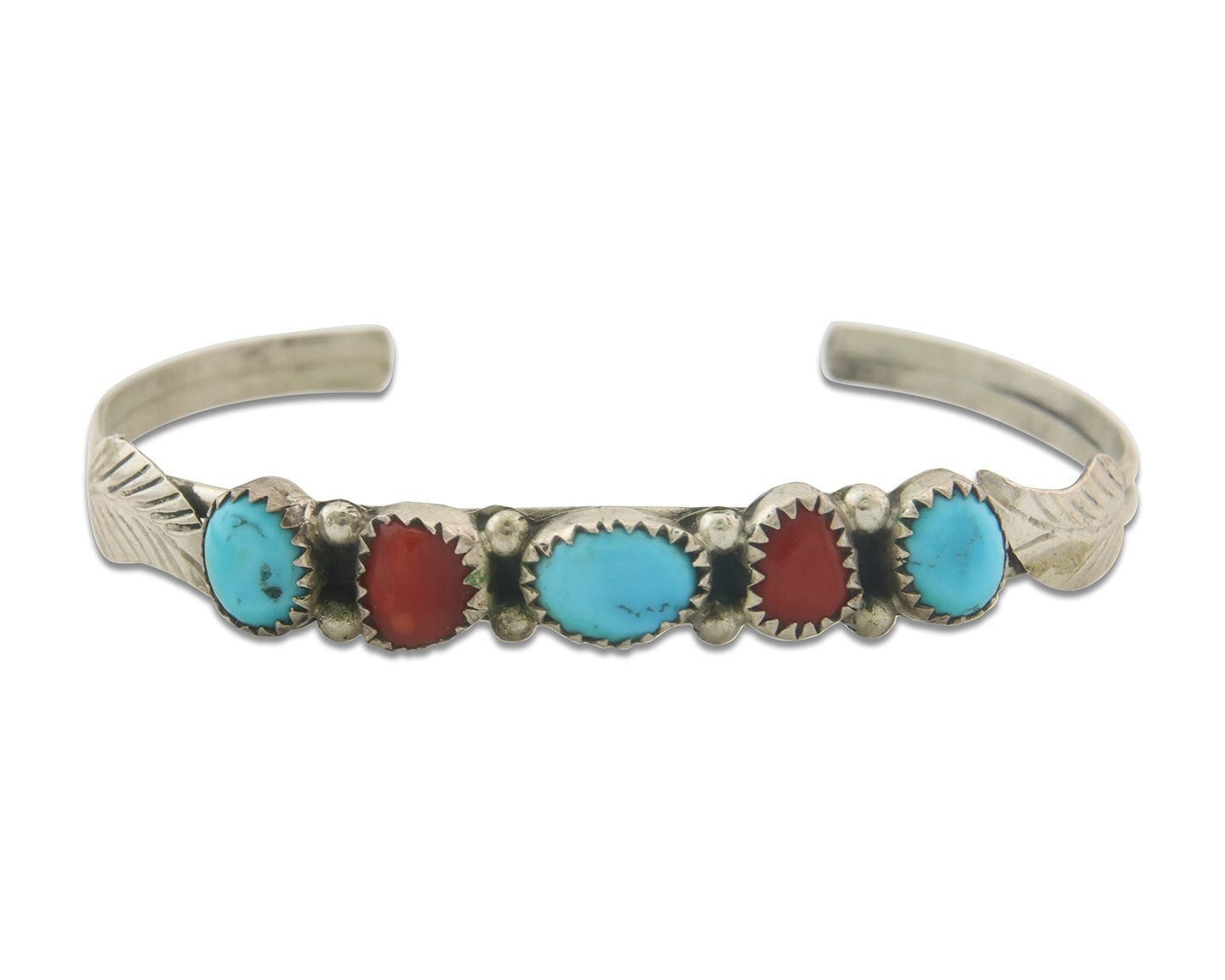 Navajo Bracelet 925 Silver Coral & Turquoise Cuff Signed Keith James C.80's