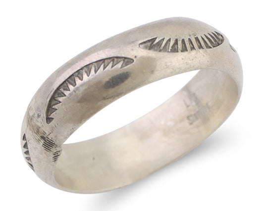 Navajo Hand Stamped Band 925 Silver 6.0 mm Signed Larry Chavez Size 9.75 C.80's