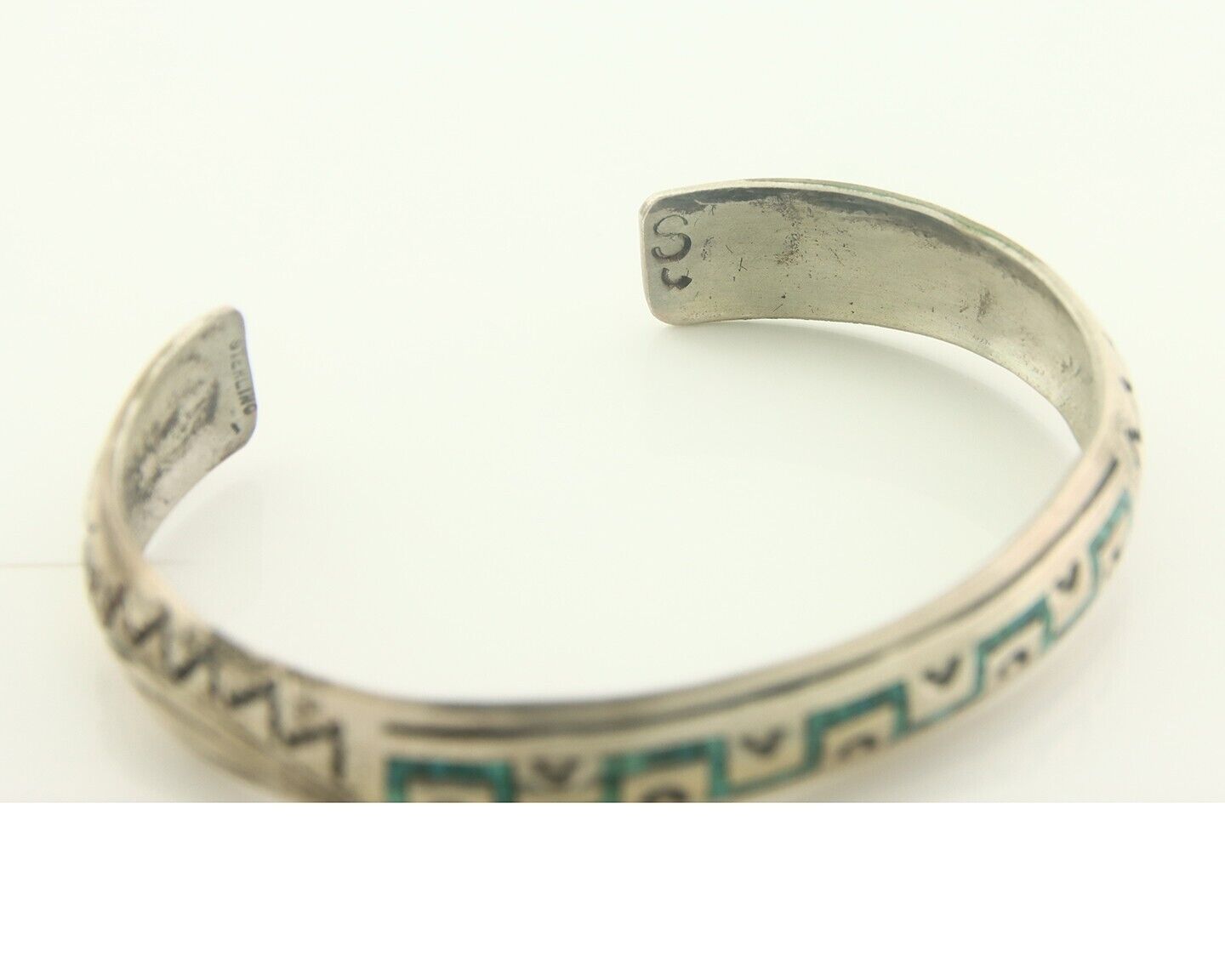 Navajo Bracelet 925 Silver Inlaid Turquoise Coral Artist Signed Stanley Bain C80