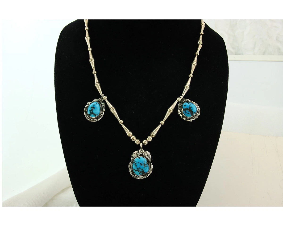 Navajo Necklace Sterling Silver Turquoise Vintage Signed SC