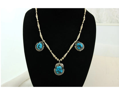 Navajo Necklace Sterling Silver Turquoise Vintage Signed SC