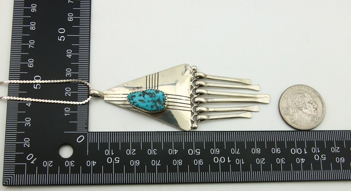Navajo Necklace 925 Silver Natural Turquoise Artist Signed MT C.80's