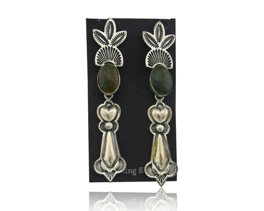 Navajo Earrings 925 Silver Natural Turquoise Artist Signed JR Silversmith C.80's