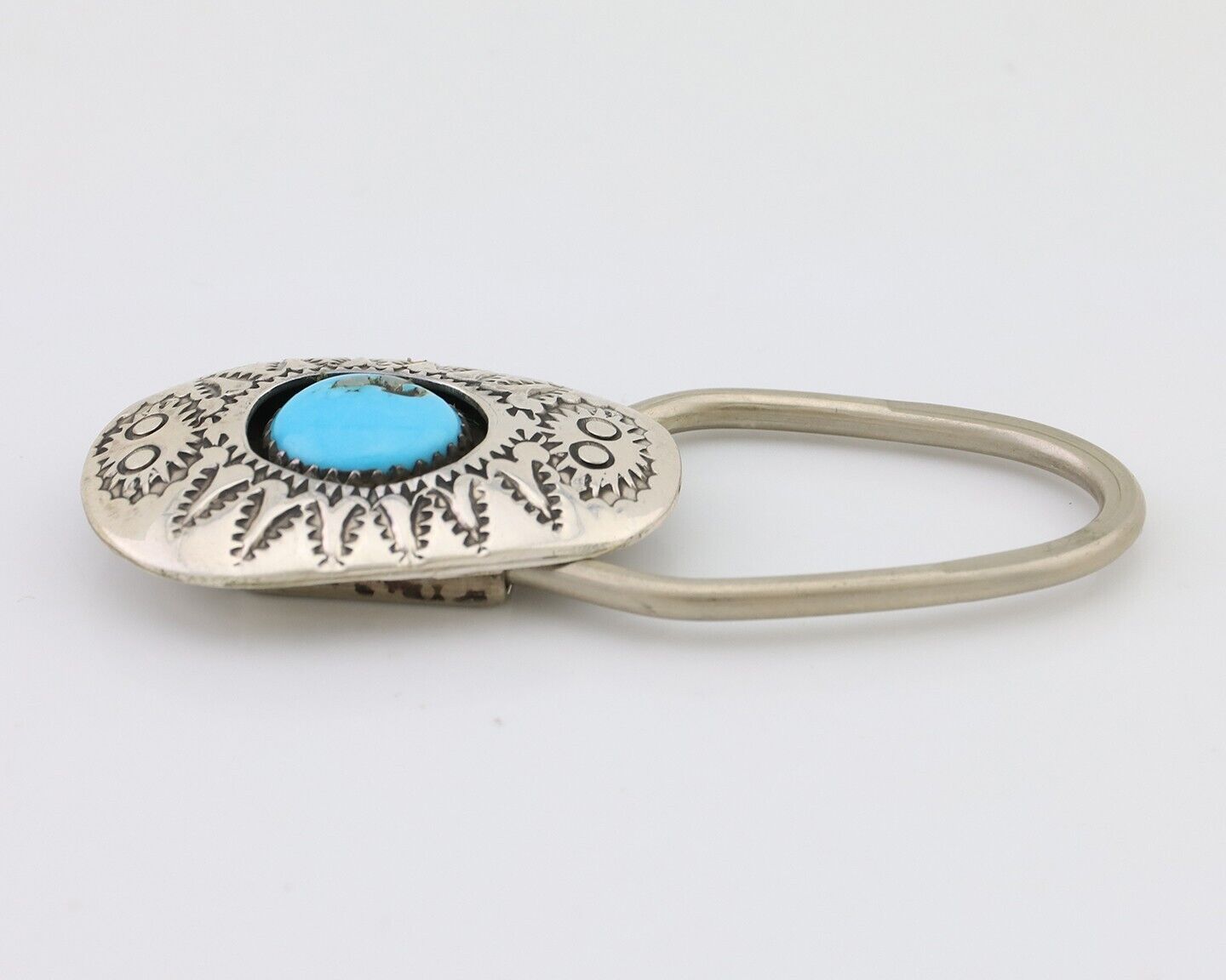 Navajo Key Chain .925 Silver Hand Stamped Native Artist C.80s
