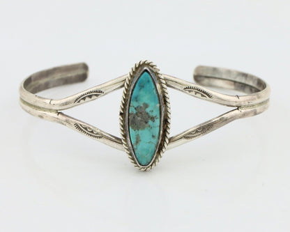 Navajo Bracelet 925 Silver Natural Blue Turquoise Artist Signed LB C.80's
