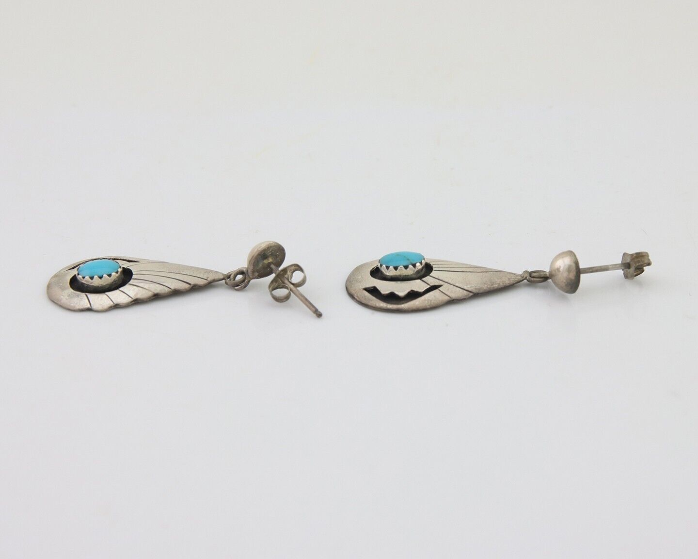 Navajo Earrings 925 Silver Blue Turquoise Native American Artist C.80's