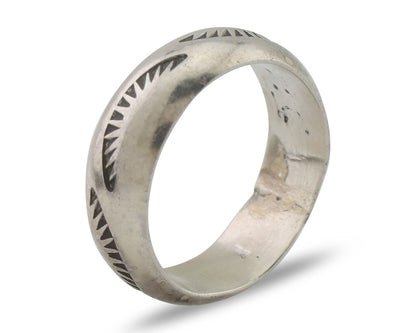 Navajo Hand Stamped Band 925 Silver 6.0 mm Signed Larry Chavez Size 5.5 C.80's