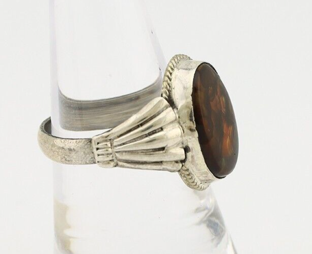 Navajo Handmade Ring 925 Silver Natural High Grade Fire Opal Native Artist C.80s
