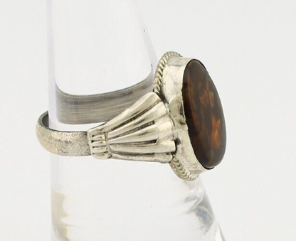 Navajo Handmade Ring 925 Silver Natural High Grade Fire Opal Native Artist C.80s
