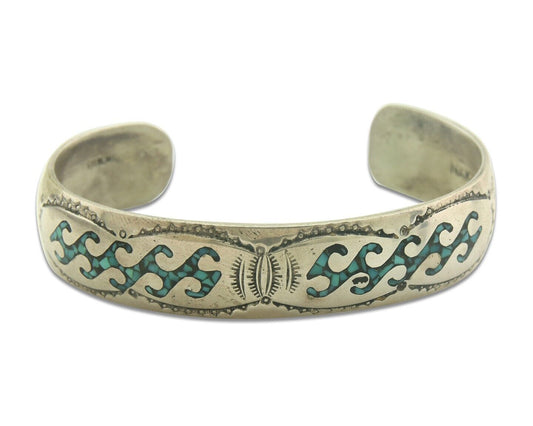 Navajo Bracelet 925 Silver Inlaid Turquoise Cuff Artist Signed NAKAI C.80's