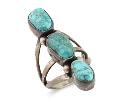 Navajo 3 Stone Ring 925 Silver Morenci Turquoise Native American Artist C.80's