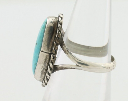 Navajo Ring 925 Silver Blue Gem Turquoise Artist Signed Rabbit Stick C.80's