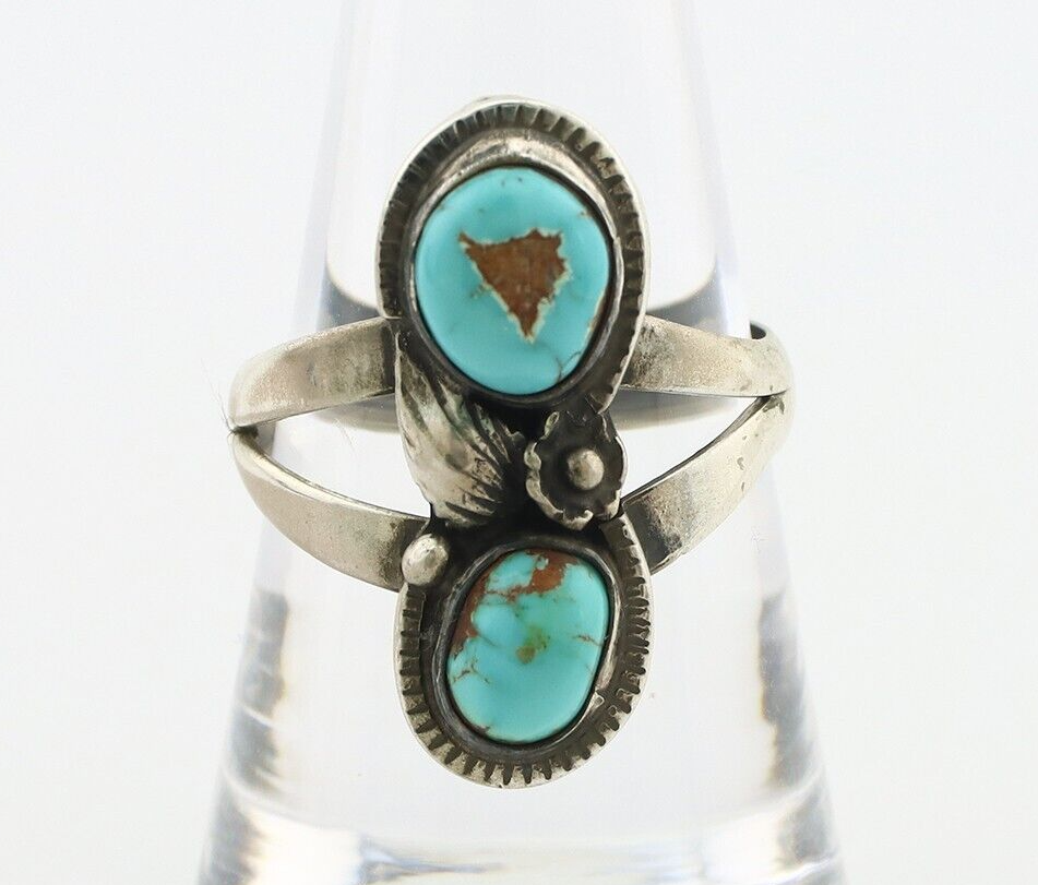 Navajo Ring 925 Silver Natural AAA Blue Turquoise Artist Signed Tom Willeto C80s