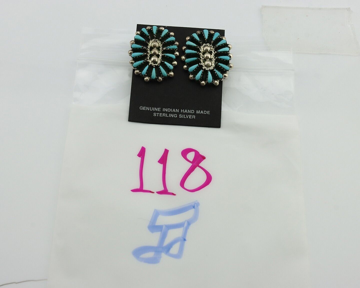 Navajo Earrings 925 Silver Sleeping Beauty Turquoise Signed B Yazzie C.80's