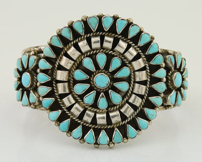 Navajo Bracelet 925 Silver Natural Blue Turquoise Signed Delbert Chatter C.80's