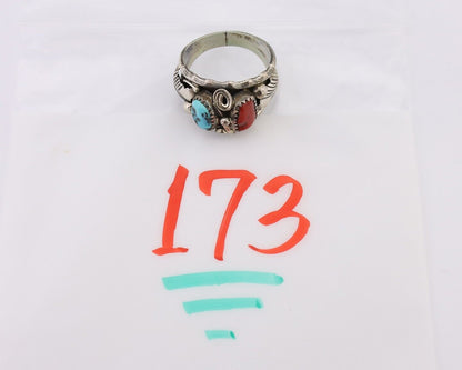 Navajo Ring 925 Silver Coral Turquoise Artist Signed Max Calabaza C.80's