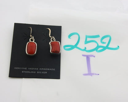 Navajo Earrings 925 Silver Natural Coral Native American Artist C.80's