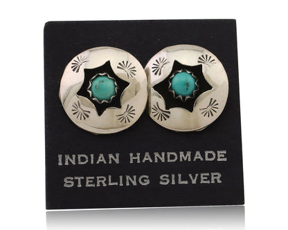 Navajo Handmade Earrings 925 Silver Natural Turquoise Native Artist C.80's