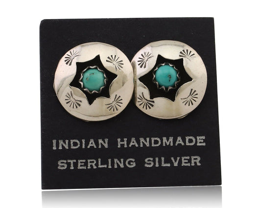 Navajo Handmade Earrings 925 Silver Natural Turquoise Native Artist C.80's