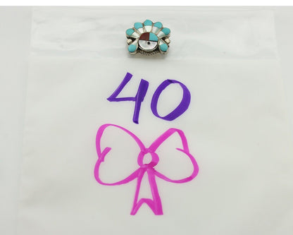 Zuni Pin Pendant .925 Silver Natural Gemstone Native American Artist C.80's