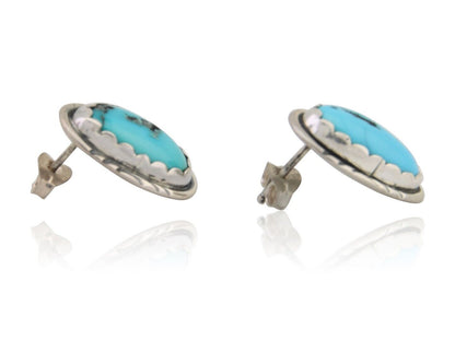 Navajo Earrings 925 Blue Morenci Turquoise Native American Artist C.80's