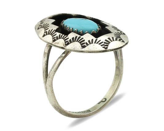 Navajo Ring .925 Silver Sleeping Beauty Turquoise Native Artist C.1980's