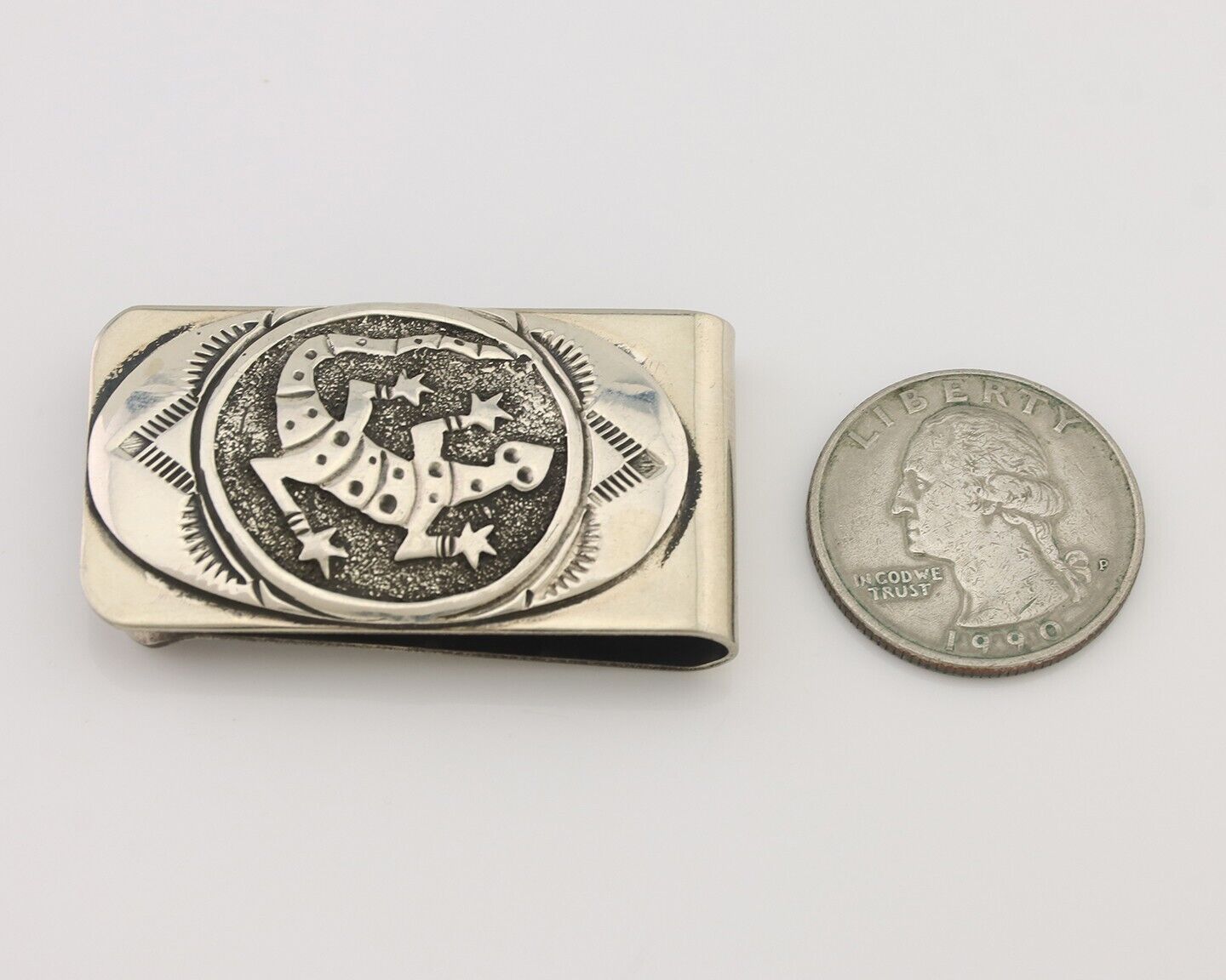 Navajo Lizard Money Clip .925 Silver & .999 Nickle Signed Gibson Gene C.80's