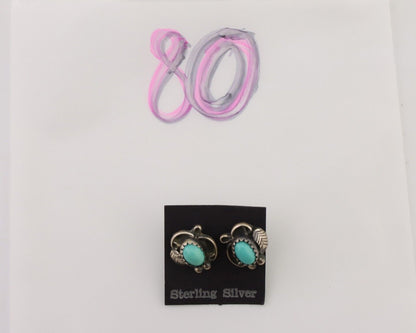 Navajo Handmade Earrings 925 Silver Natural Turquoise Native Artist C.80's