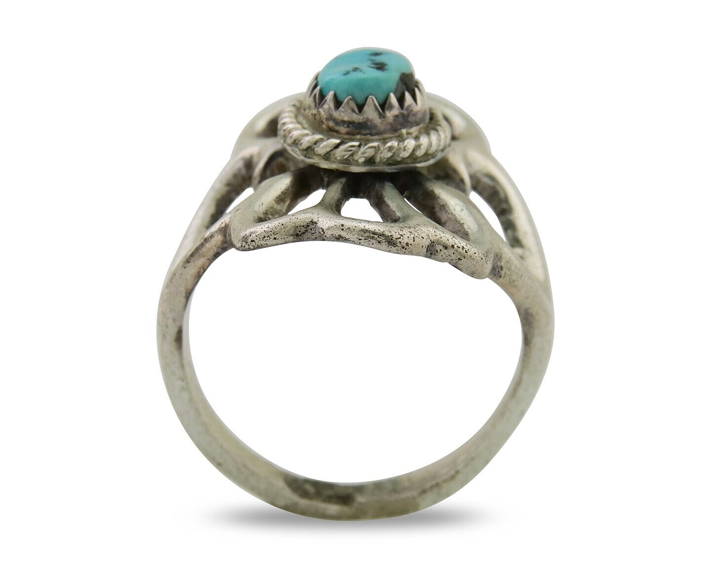 Navajo Sand Cast Ring 925 Silver Sleeping Beauty Turquoise Artist C.80's